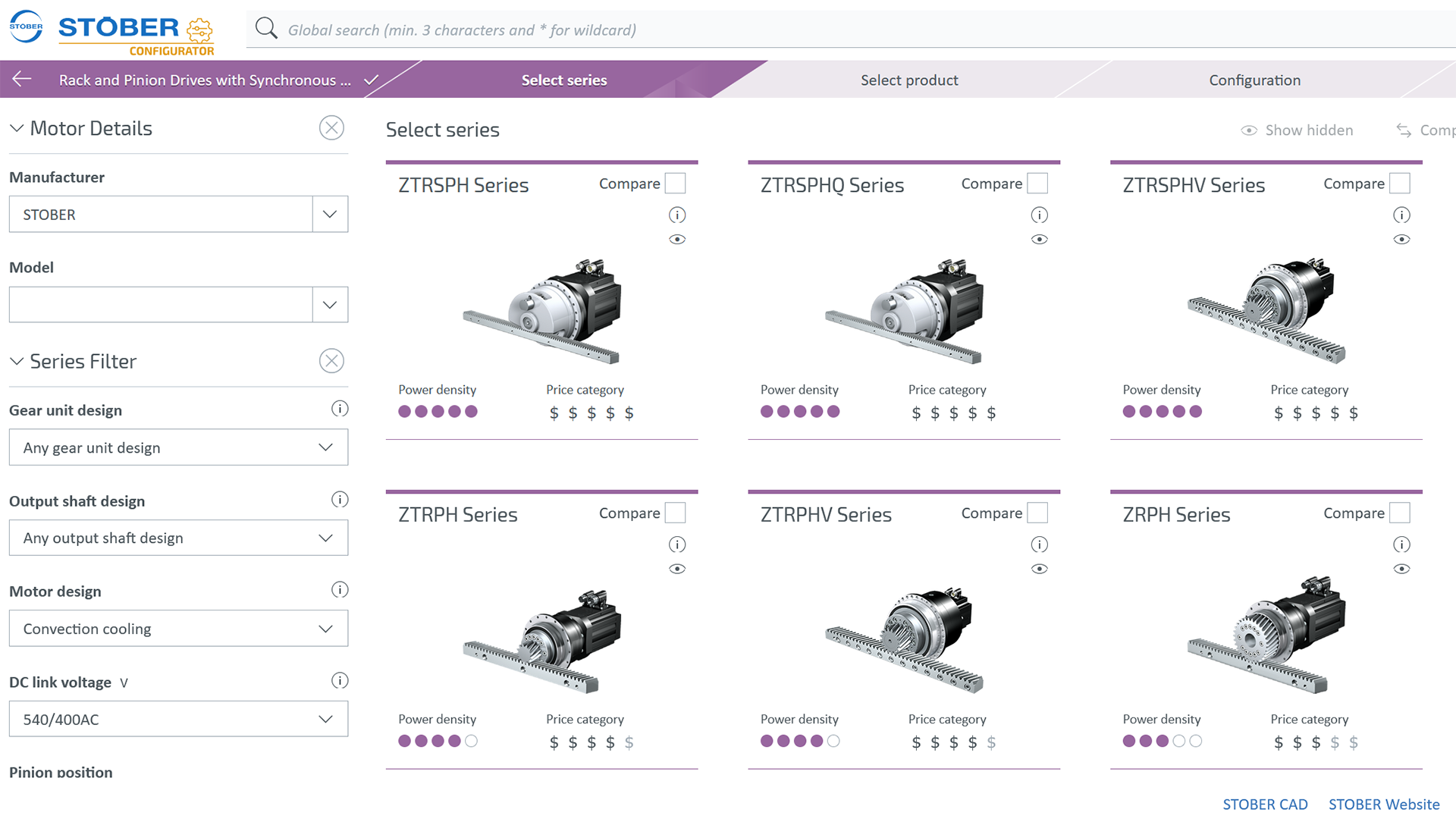 configurator rack pinion